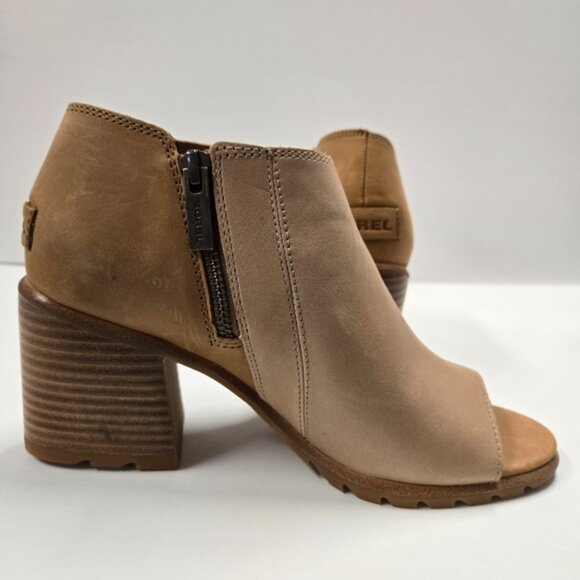 Sorel Nadia Tan and Cream Leather Peep Toe Ankle Bootie - Picture 3 of 10